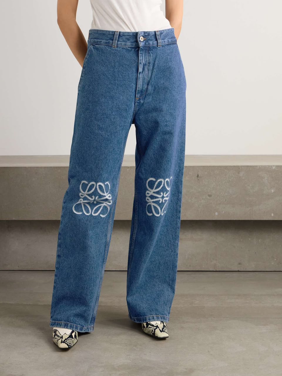 Loewe Anagram Embroidered Wide-Leg Jeans