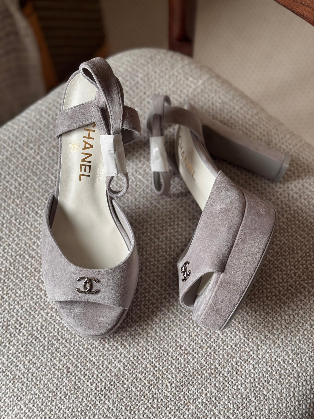 Chanel CC Logo Ankle-Strap Platform Sandals