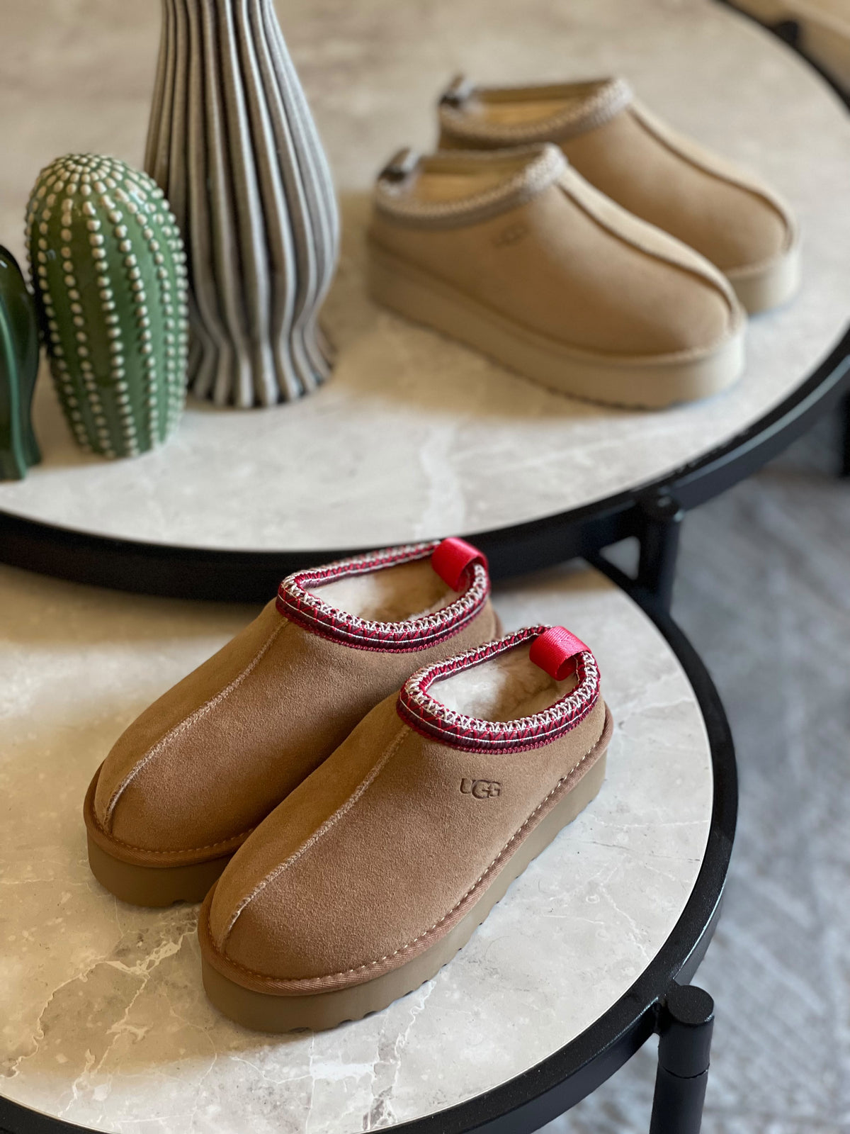 UGG Braided-Trim Platform Mule Flats