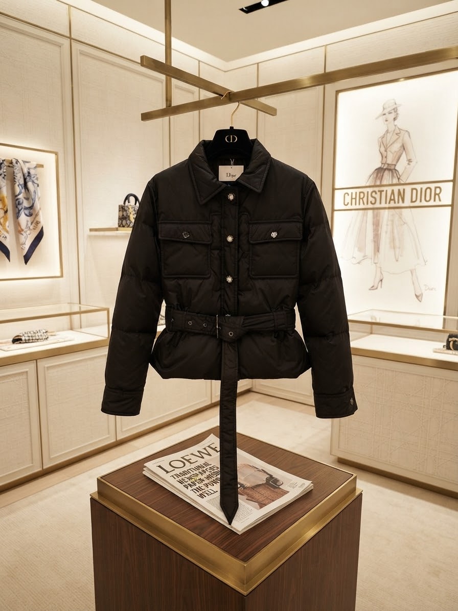 Dior Quilted Down Puffer Jacket with Belt
