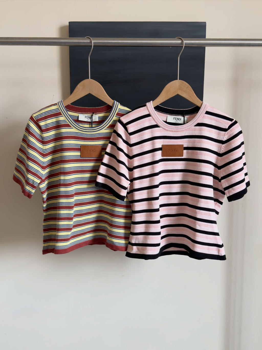 FENDI Striped Short-Sleeve Logo-Patch Top
