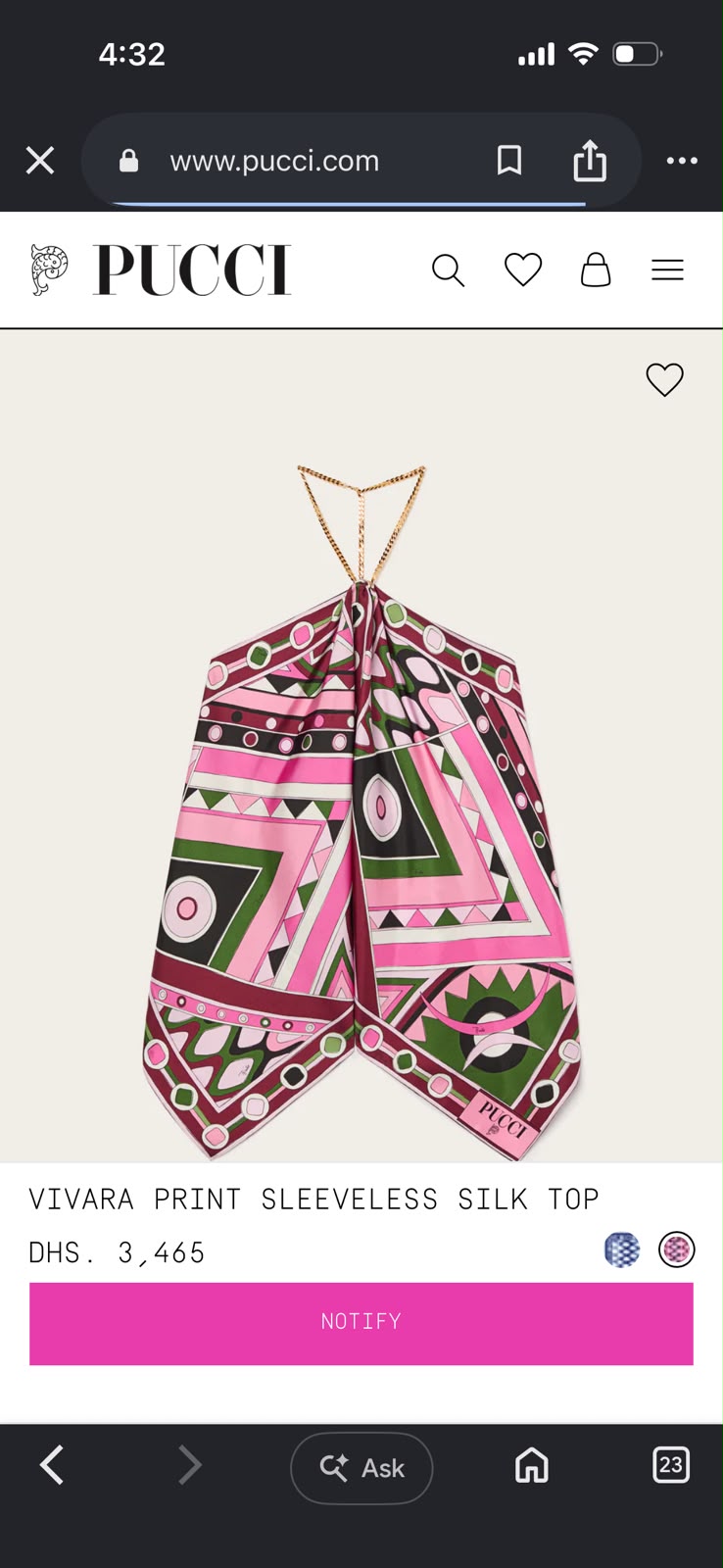 Pucci Marmo Print Chain-Link Silk Halter Top