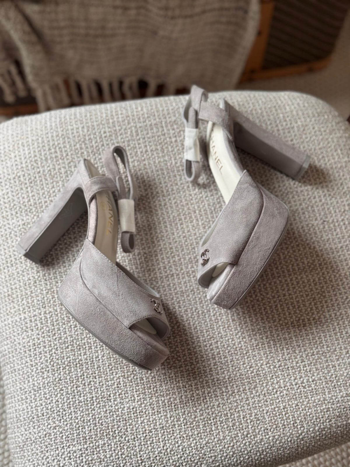 Chanel CC Logo Ankle-Strap Platform Sandals