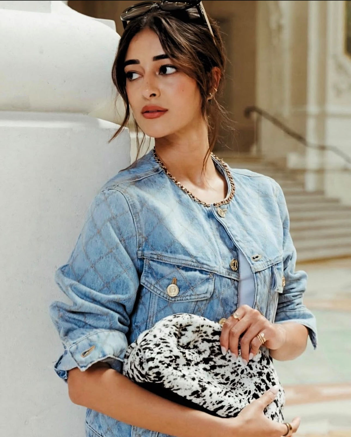Chanel Quilted Light Wash Denim Jacket & Matching Skirt Set