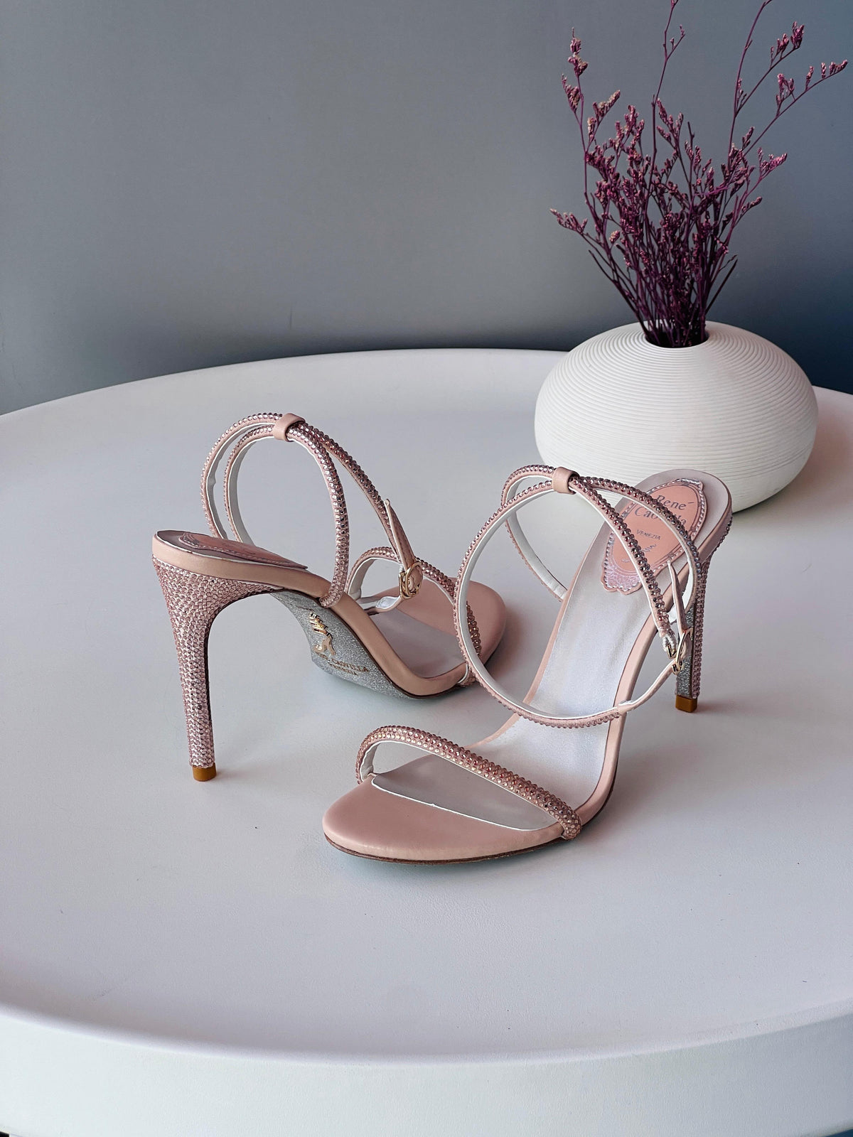 René Caovilla Cleo Crystal-Embellished Spiral High Heel Sandals