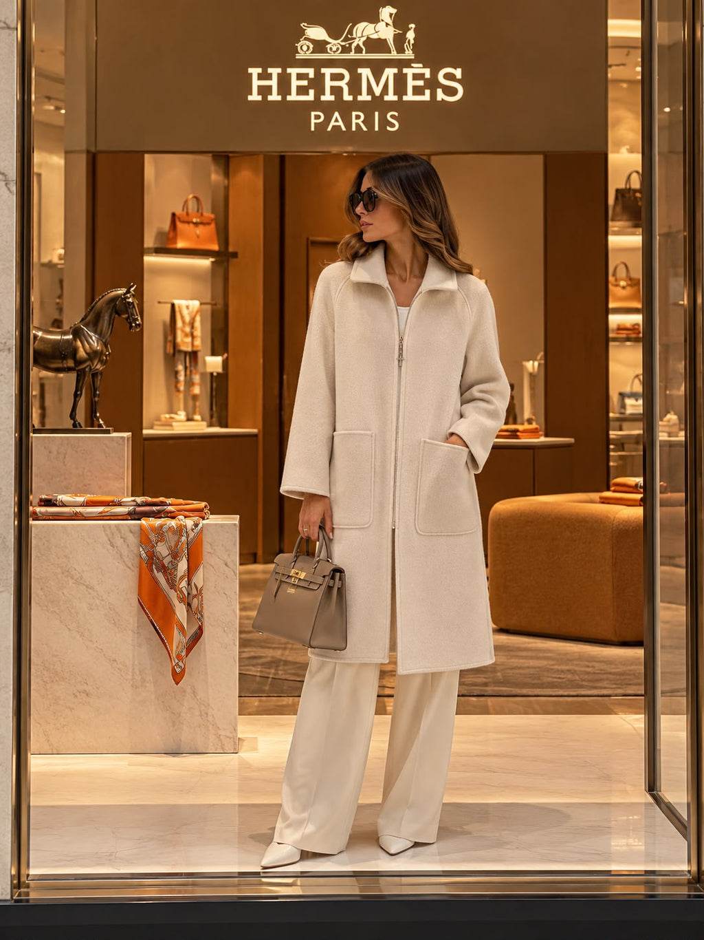 Hermès Reversible Cashmere Zip-Up Long