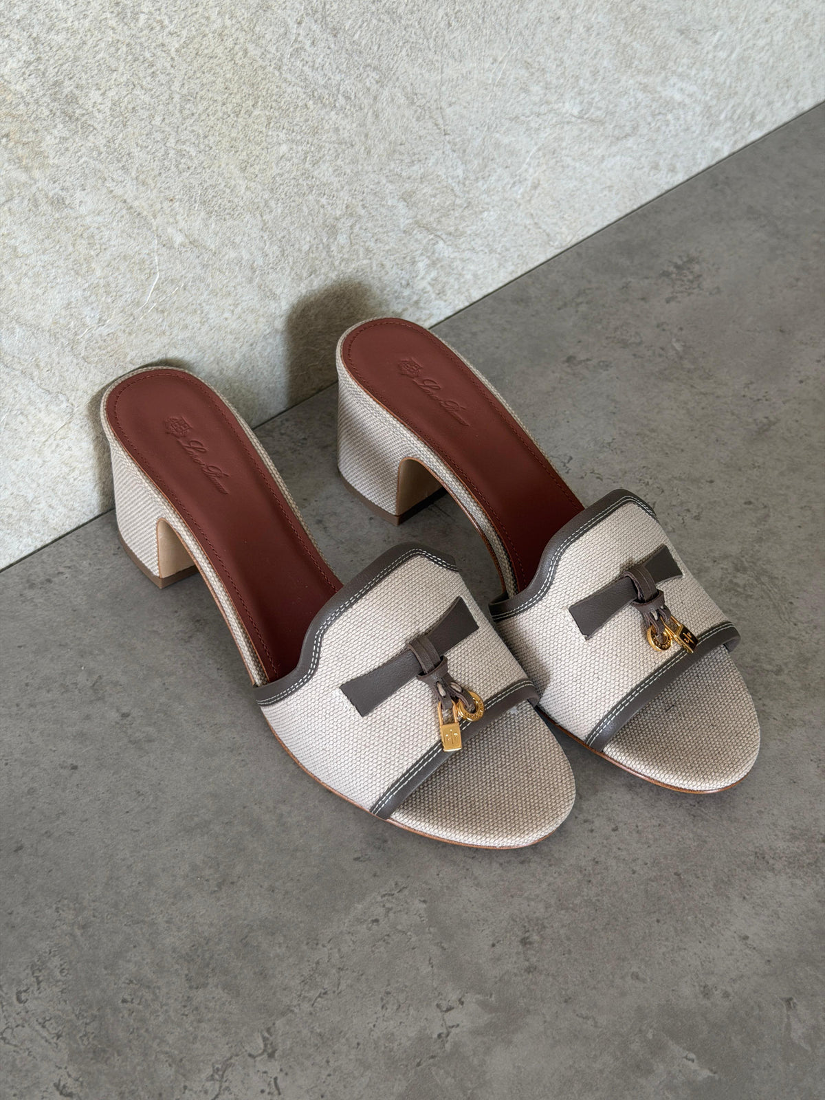 loro Piana Fabric and Leather Block Heel