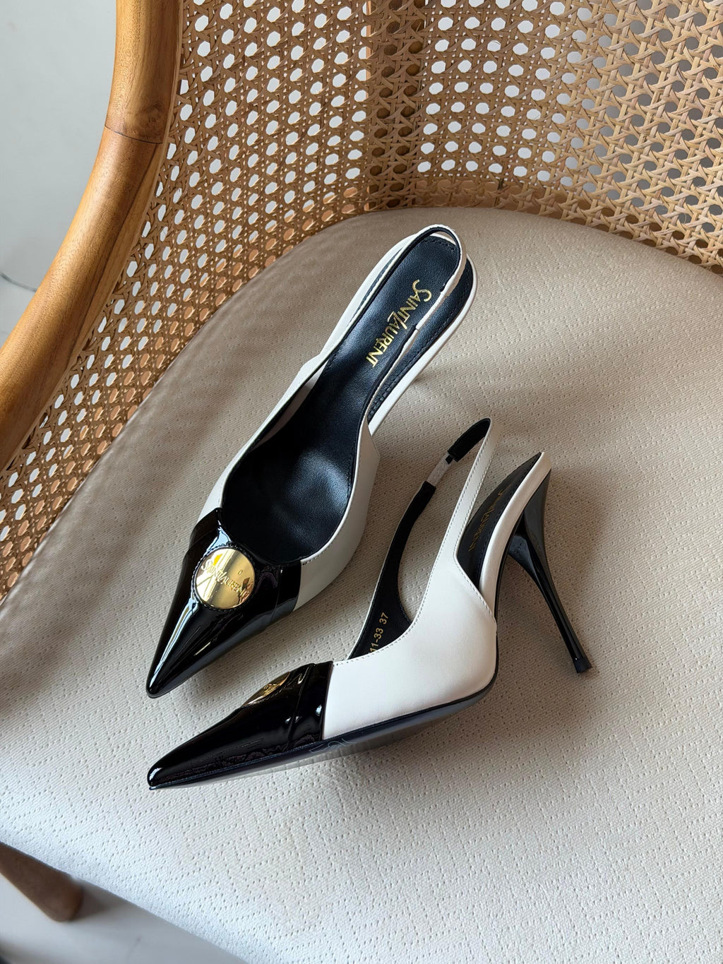 Saint Laurent Louis Slingback Pumps with Engraved Logo Plaque