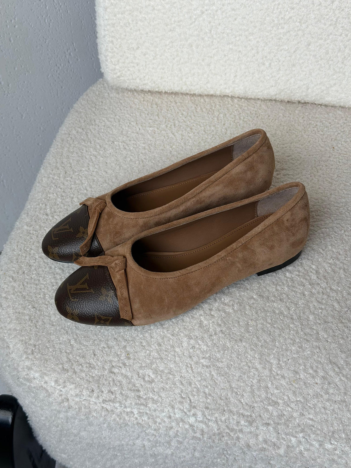 Louis Vuitton Suede Ballet Flats with Monogram Canvas Cap-Toe