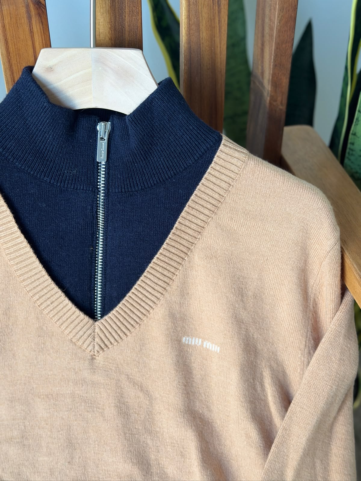 Miu Miu Layered-Look V-Neck Knit Sweater