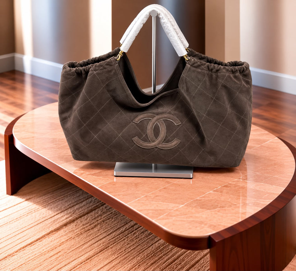 Chanel Quilted Suede Hobo / Tote Bag