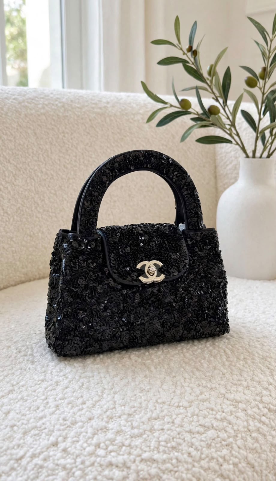 CHANEL Sequin Rounded Handle Flap Bag