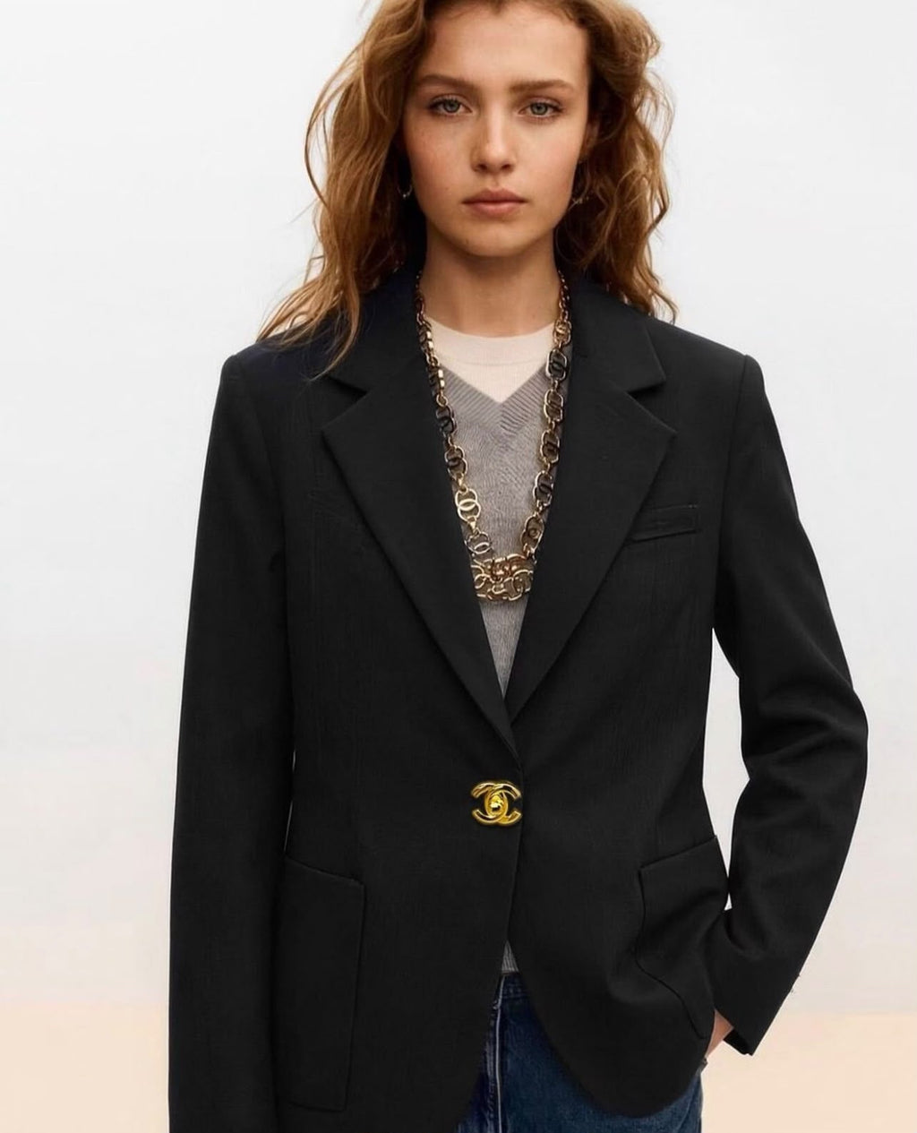 Chanel Single-Button Tailored Blazer