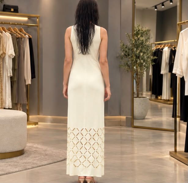 Alaïa Laser-Cut Lattice Knit Midi Dress