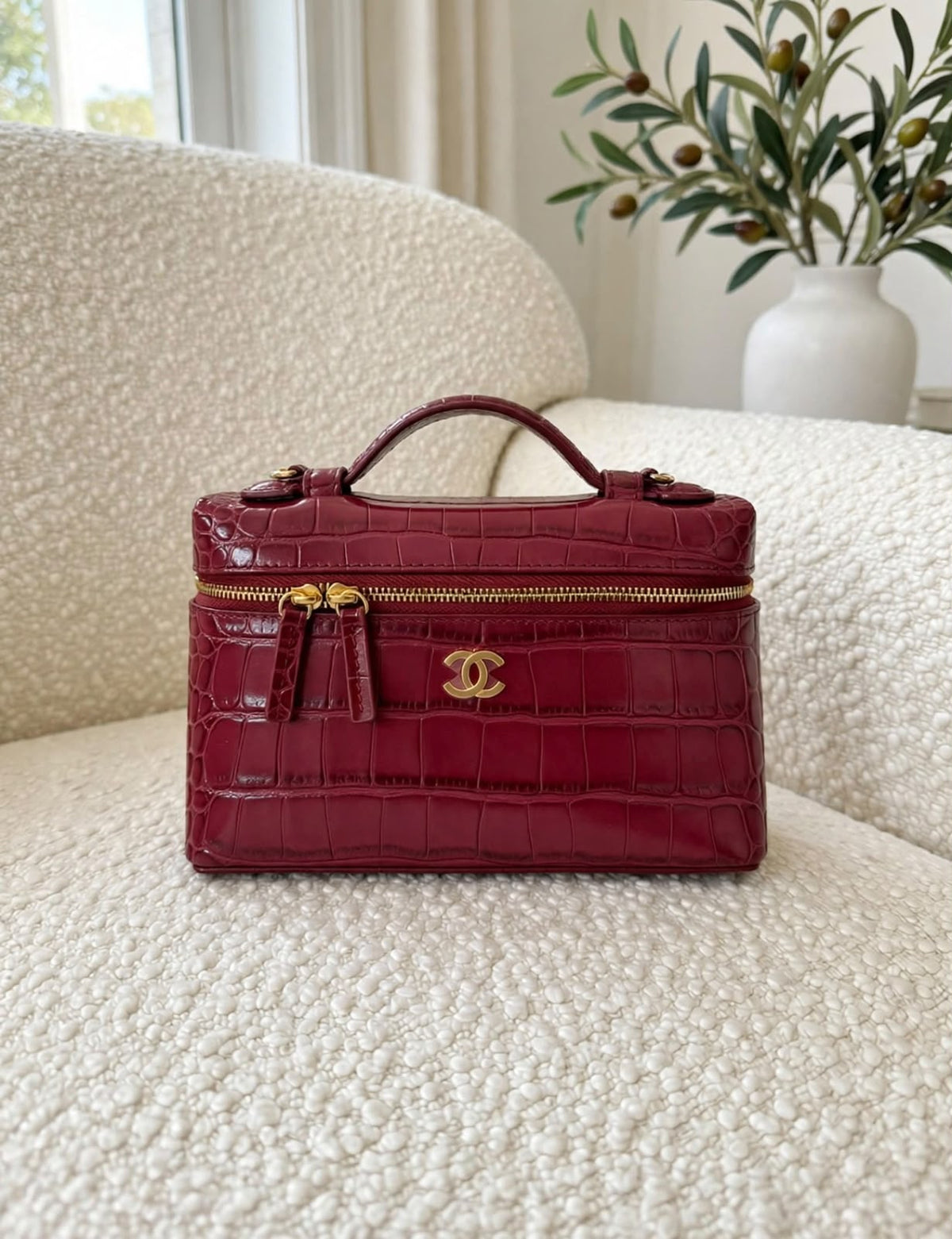 CHANEL Croc Pattern Zip Vanity Bag