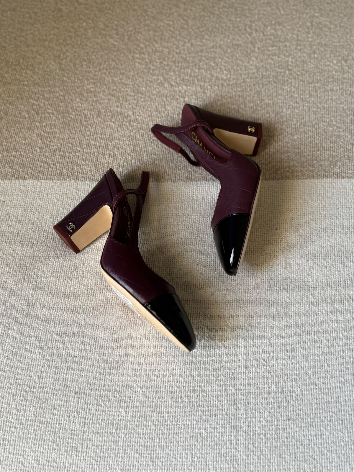 Chanel Leather & Patent Cap-Toe Slingback