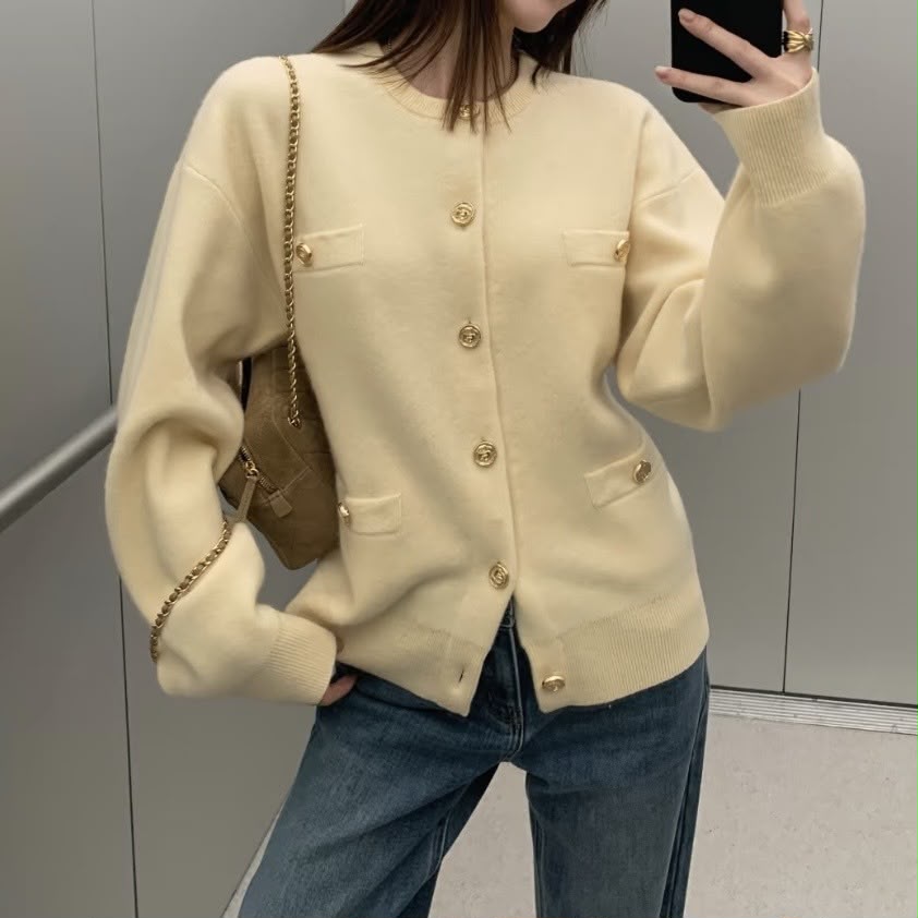 Chanel Cashmere Knit Button Cardigan