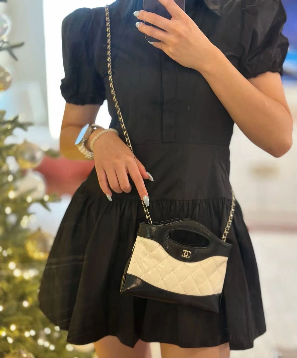 CHANEL Quilted Cutout-Handle Chain Bag