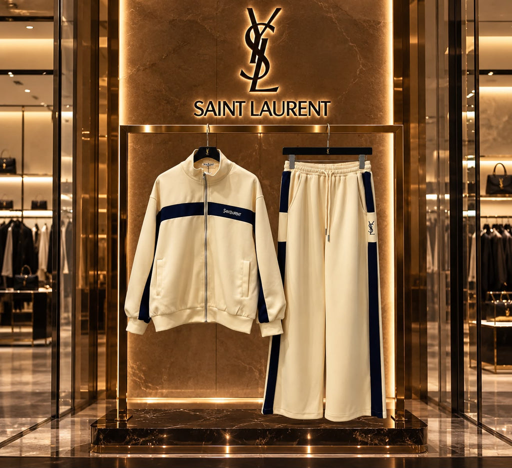 Saint Laurent Contrast Stripe Track Jacket and Pants Set with black