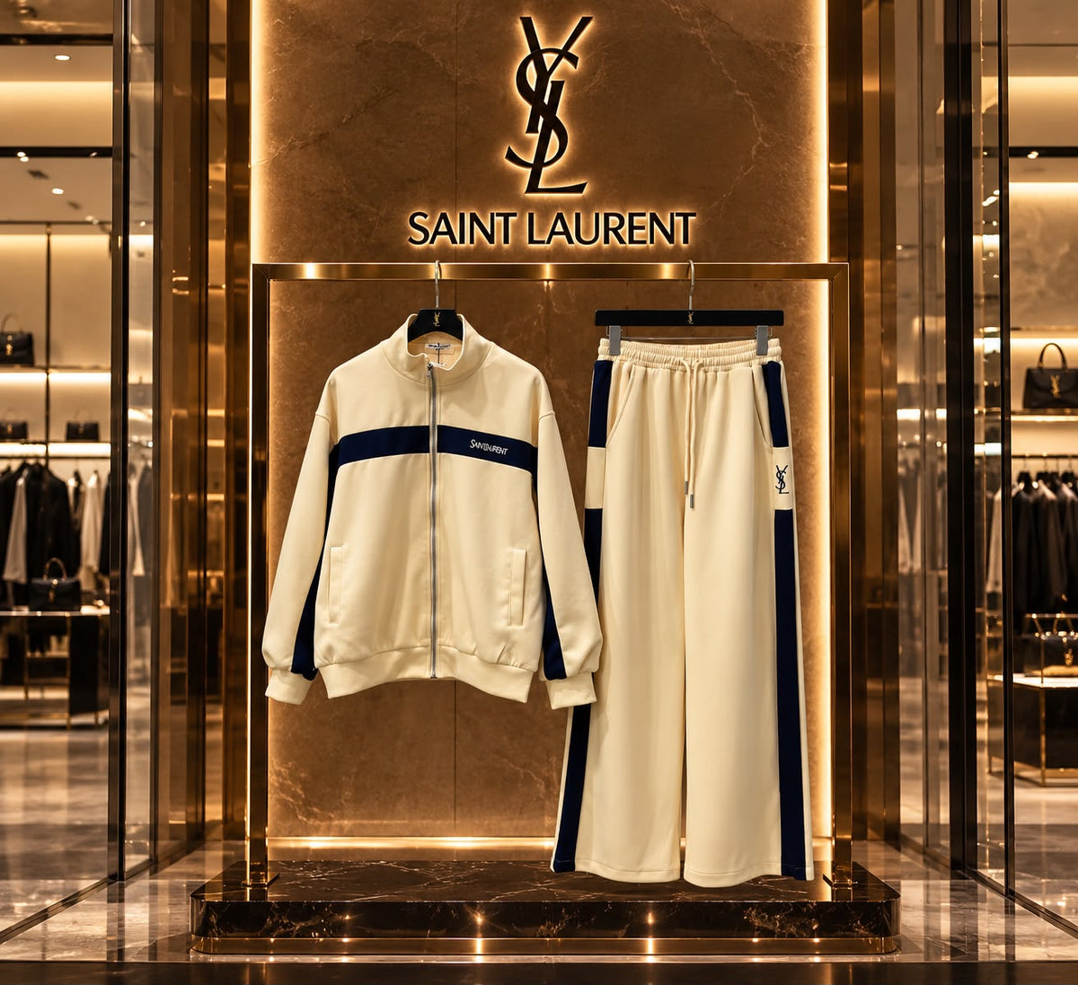 Saint Laurent Contrast Stripe Track Jacket and Pants Set with black