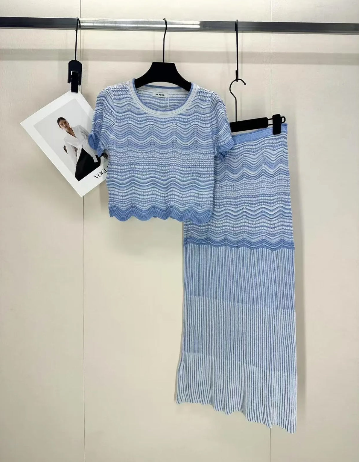 Sandro Paris Blue Striped Knit Two-Piece Set