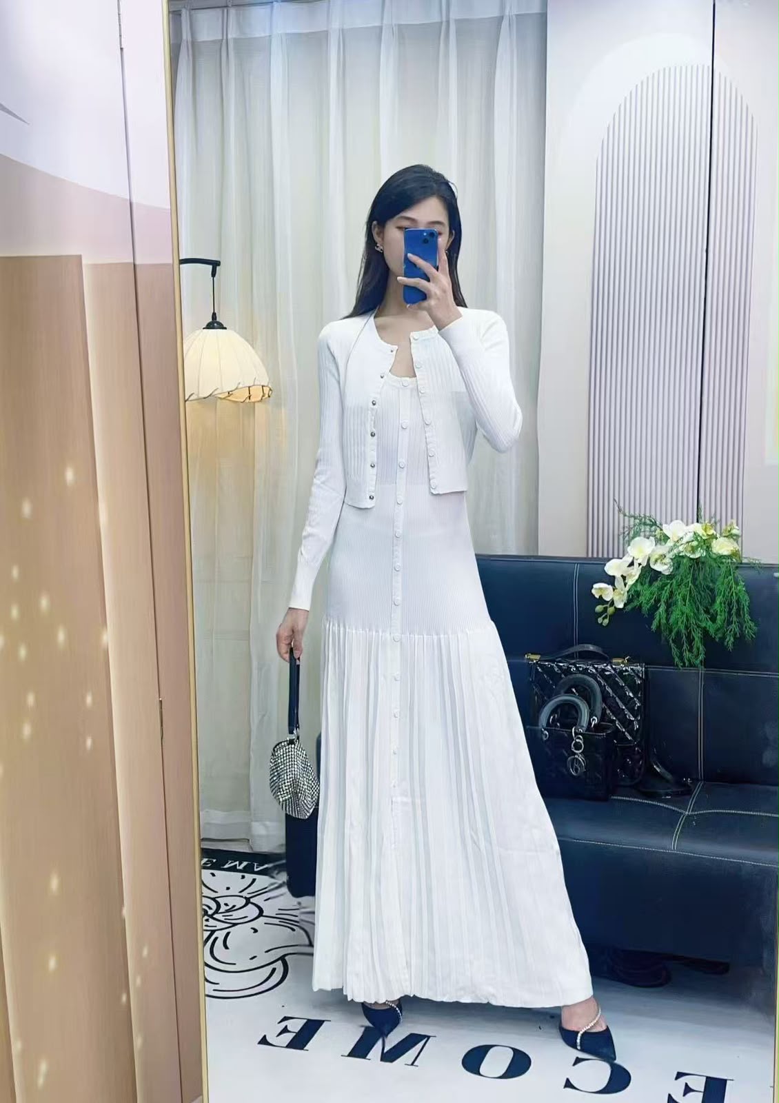 Sandro  Button-Up Maxi Dress and Matching Cardigan Set