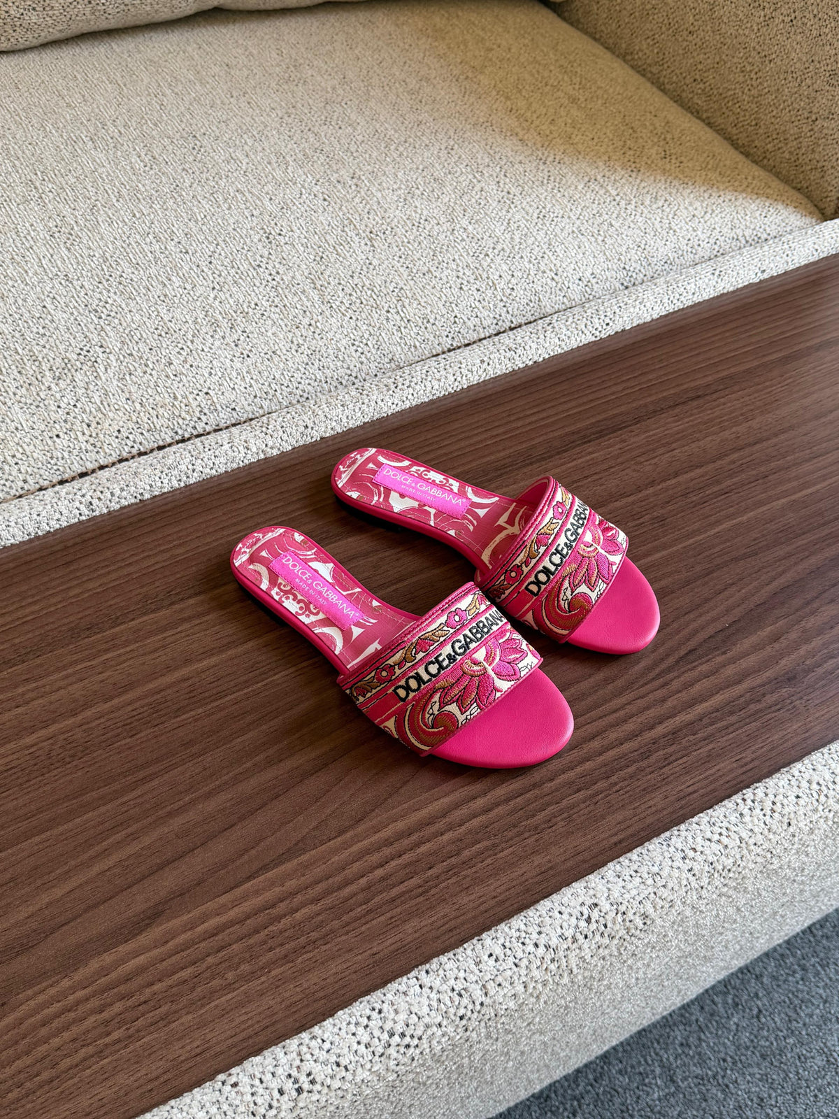 Dolce & Gabbana Majolica Print Embroidered Slide Sandals
