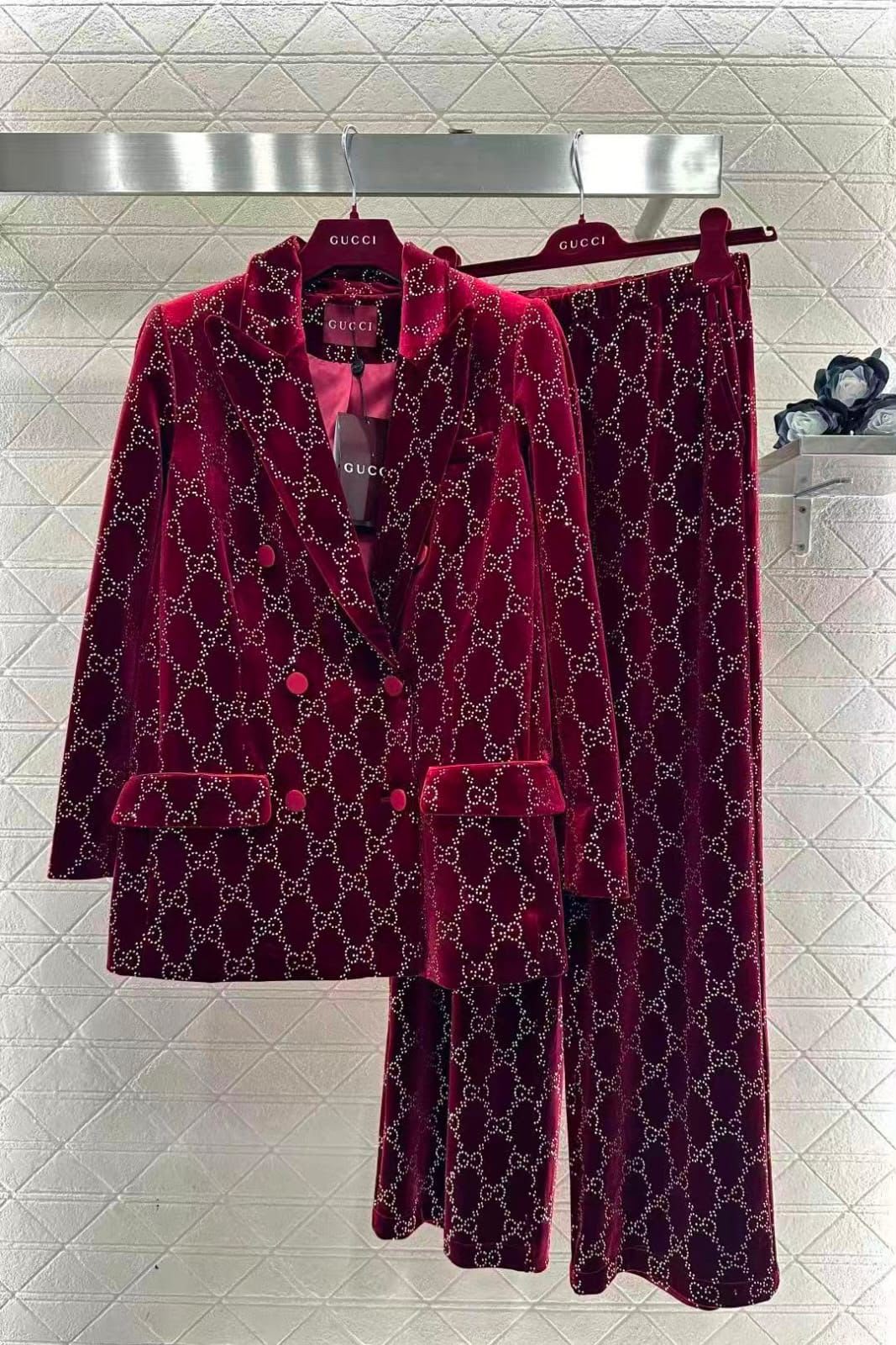 Gucci GG Velvet Double-Breasted Jacket and Trousers Suit Set