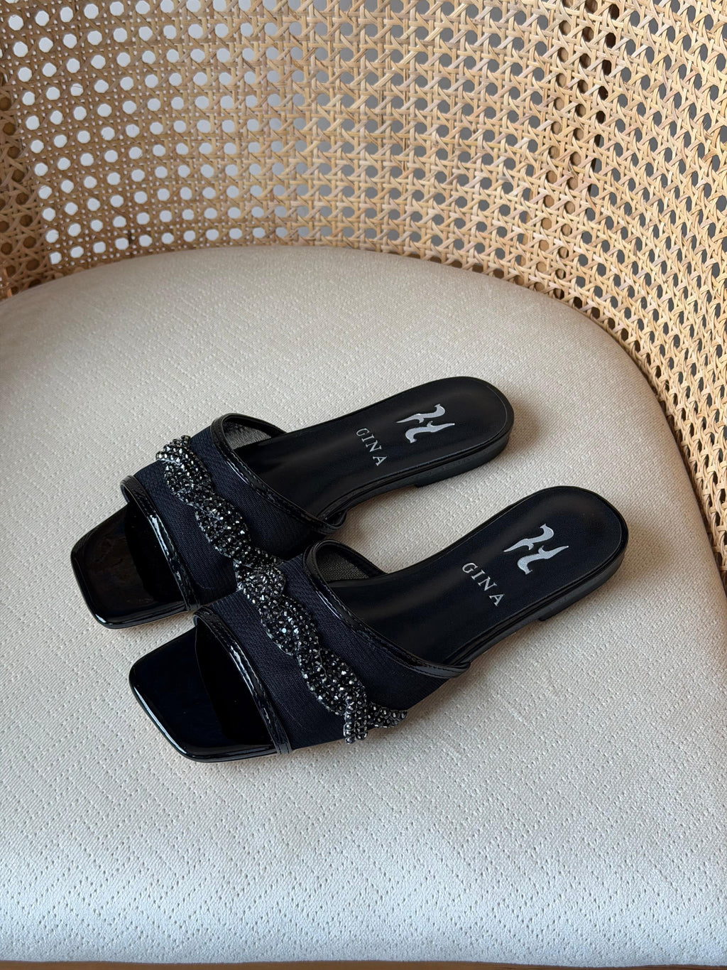 Gina Crystal-Embellished Flat Slides / Mules