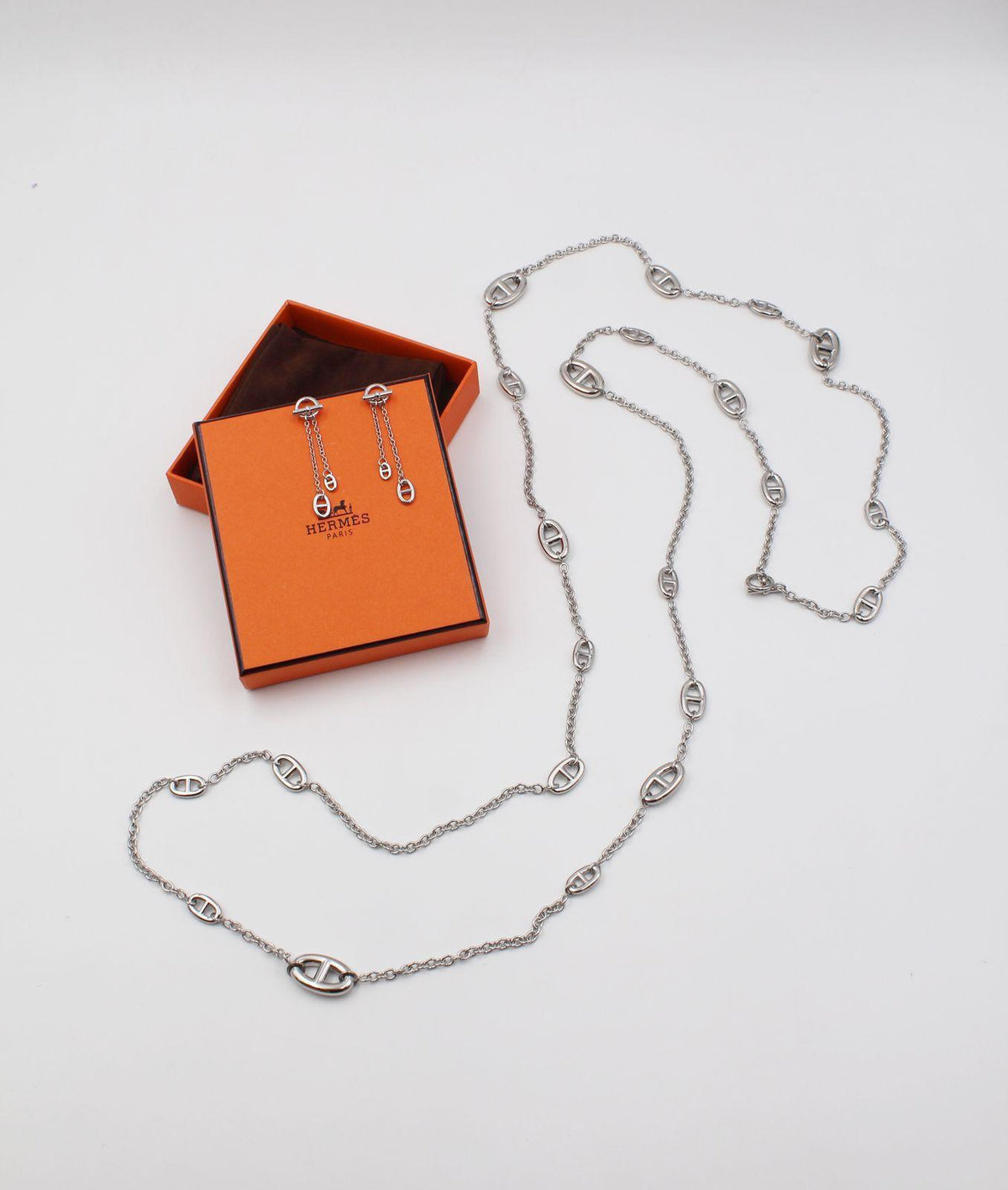 Hermès Farandole Chaîne d'Ancre Silver Necklace and Drop Earrings Set