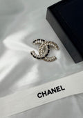 Chanel CC Black Crystal Pearl Brooch