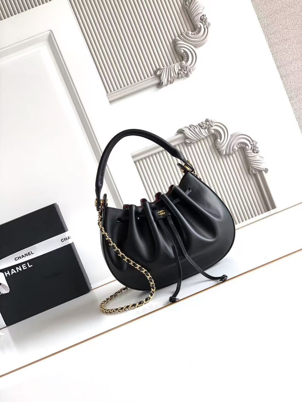 CHANEL Drawstring Top-Handle Chain Bag