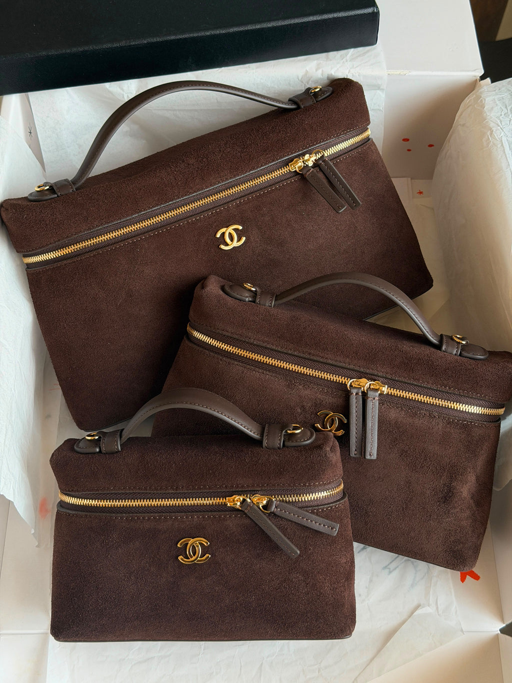 Chanel Suede Vanity Case with Gold