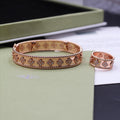 Van Cleef Wide Clover Gold Ring and Bracelet Set