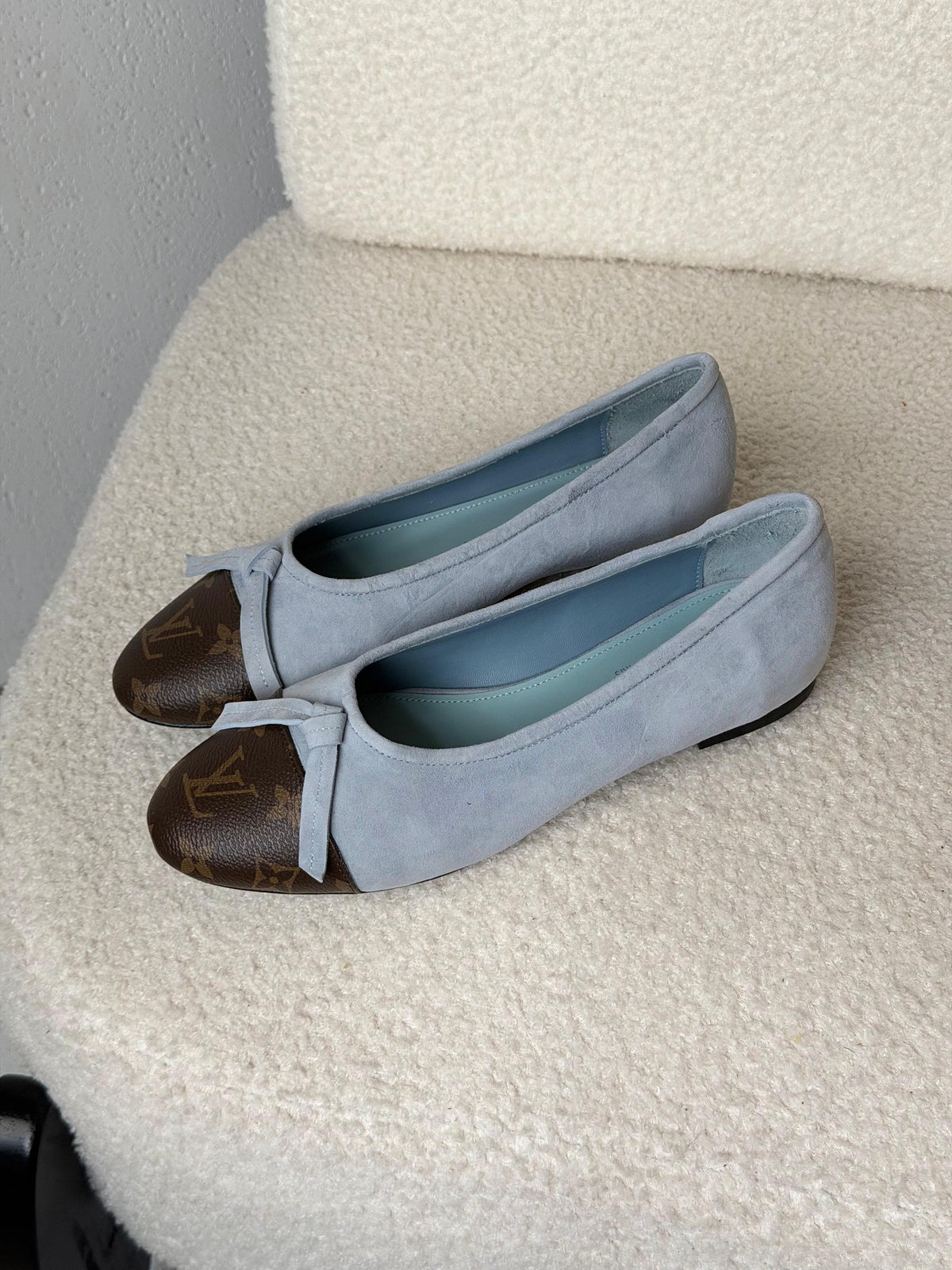 Louis Vuitton Suede Ballet Flats with Monogram Canvas Cap-Toe