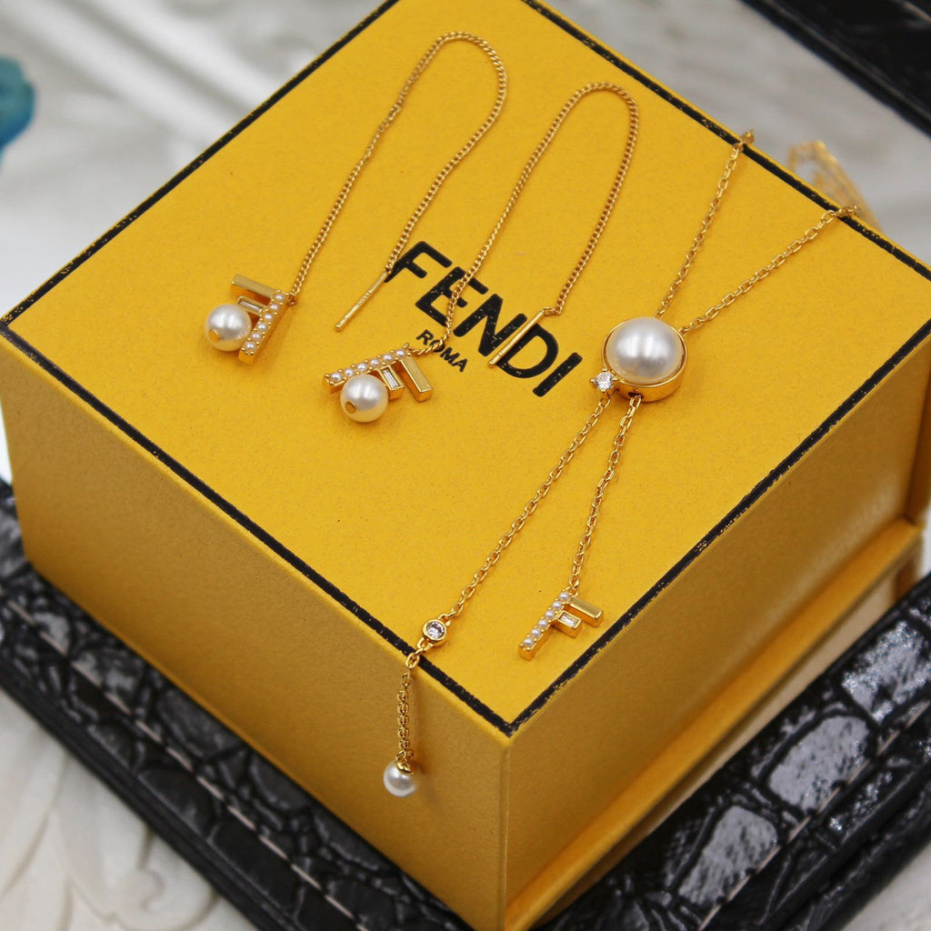 Fendi Gold Crystal Jewelry Set