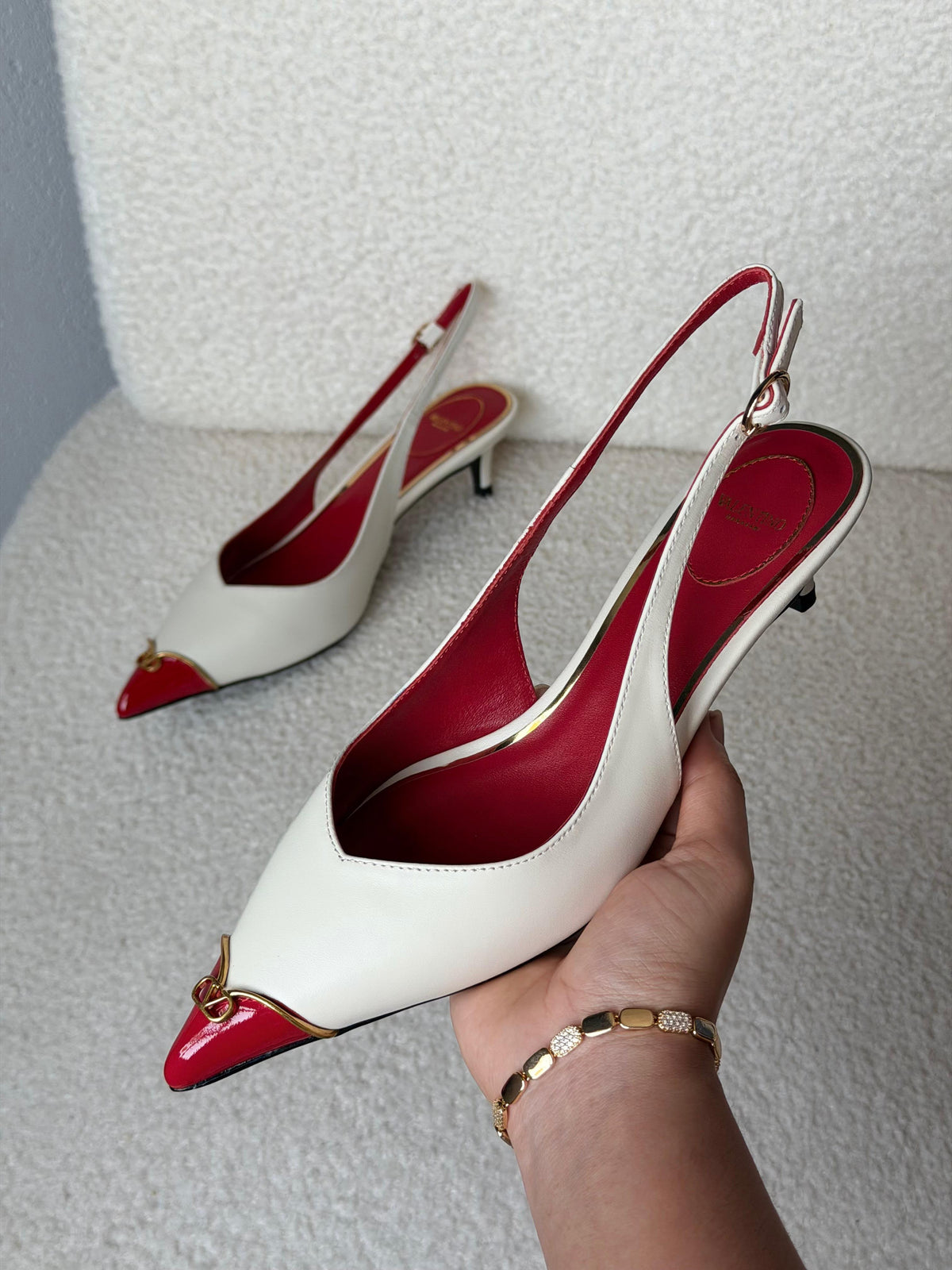 Valentino Garavani VLogo Patent Cap-Toe Leather Kitten Slingback Pumps