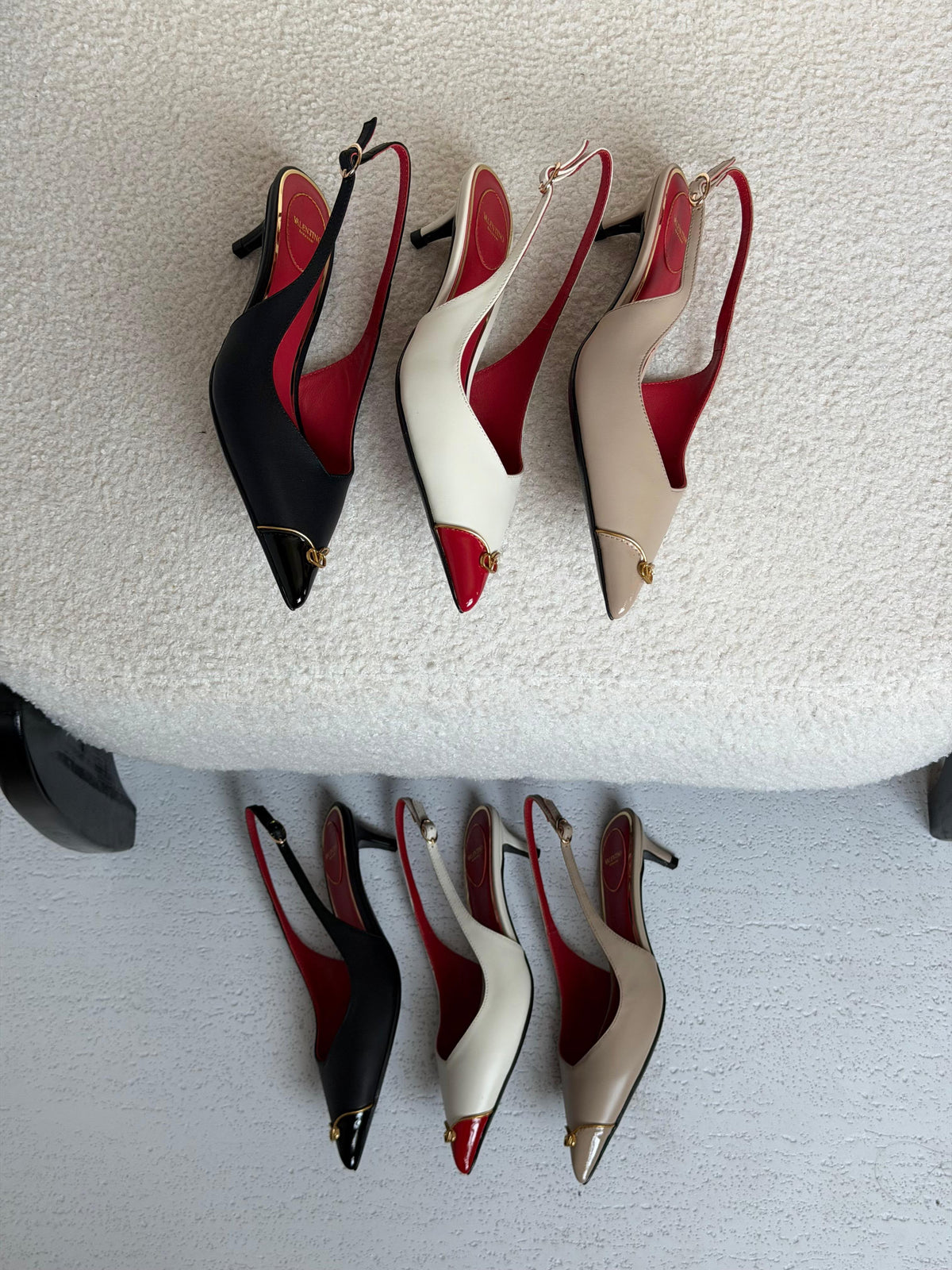 Valentino Garavani VLogo Patent Cap-Toe Leather Kitten Slingback Pumps