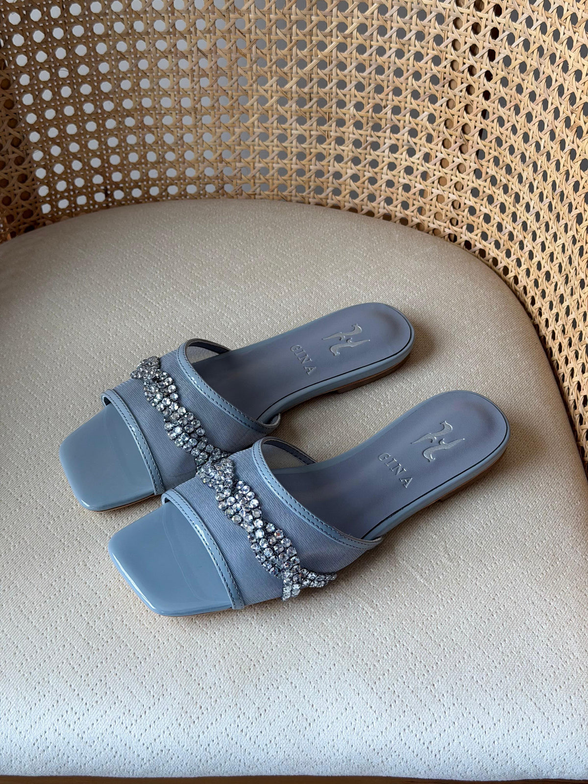 Gina Crystal-Embellished Flat Slides / Mules