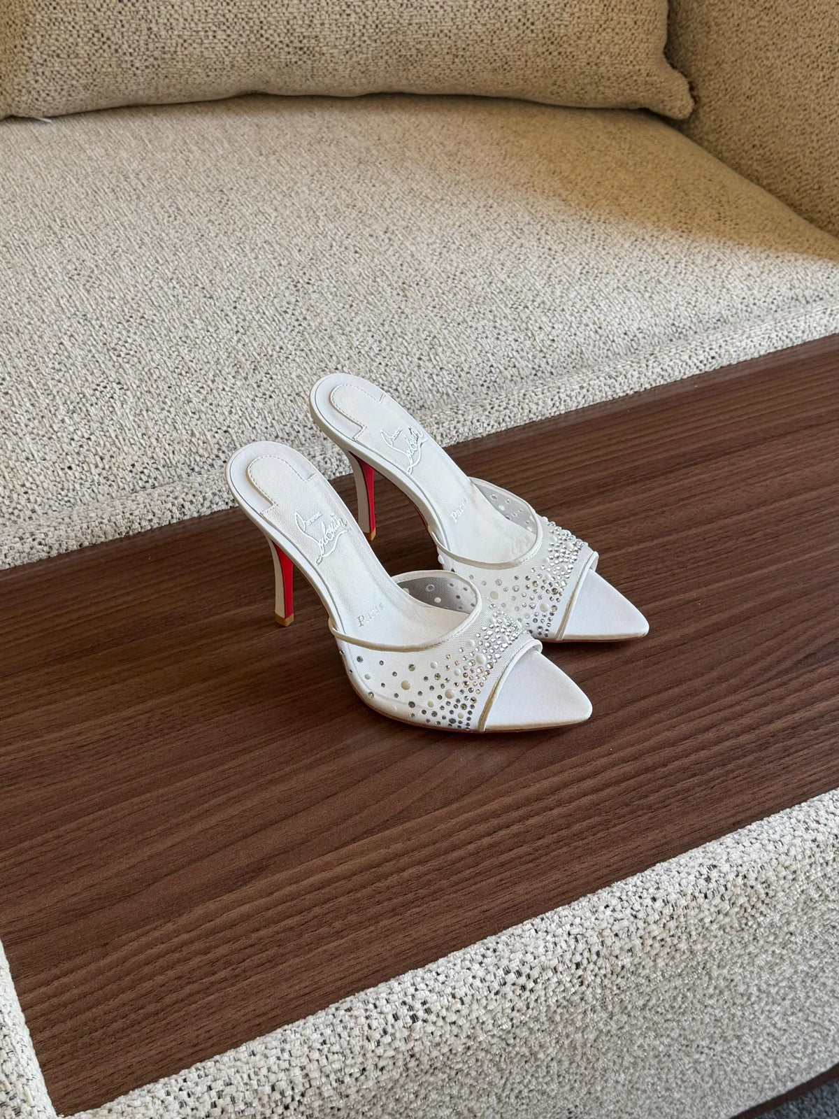 Christian Louboutin Lace and Leather Slingback High Heel Sandals