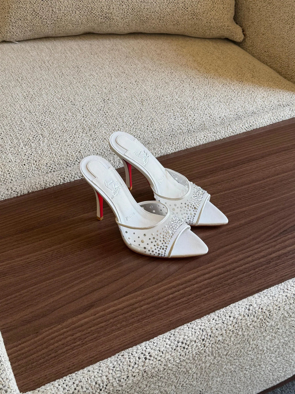 Christian Louboutin Lace and Leather Slingback High Heel Sandals