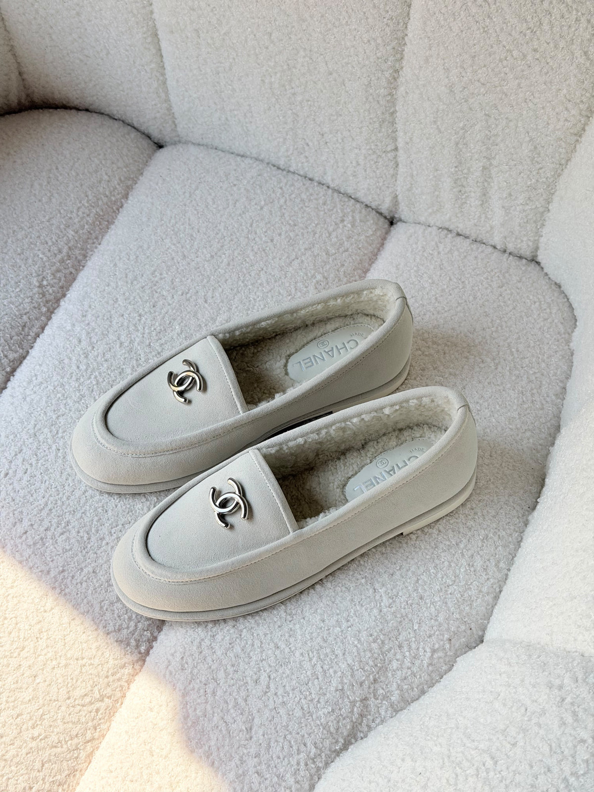 Chanel Shearling-Lined CC Logo Loafers