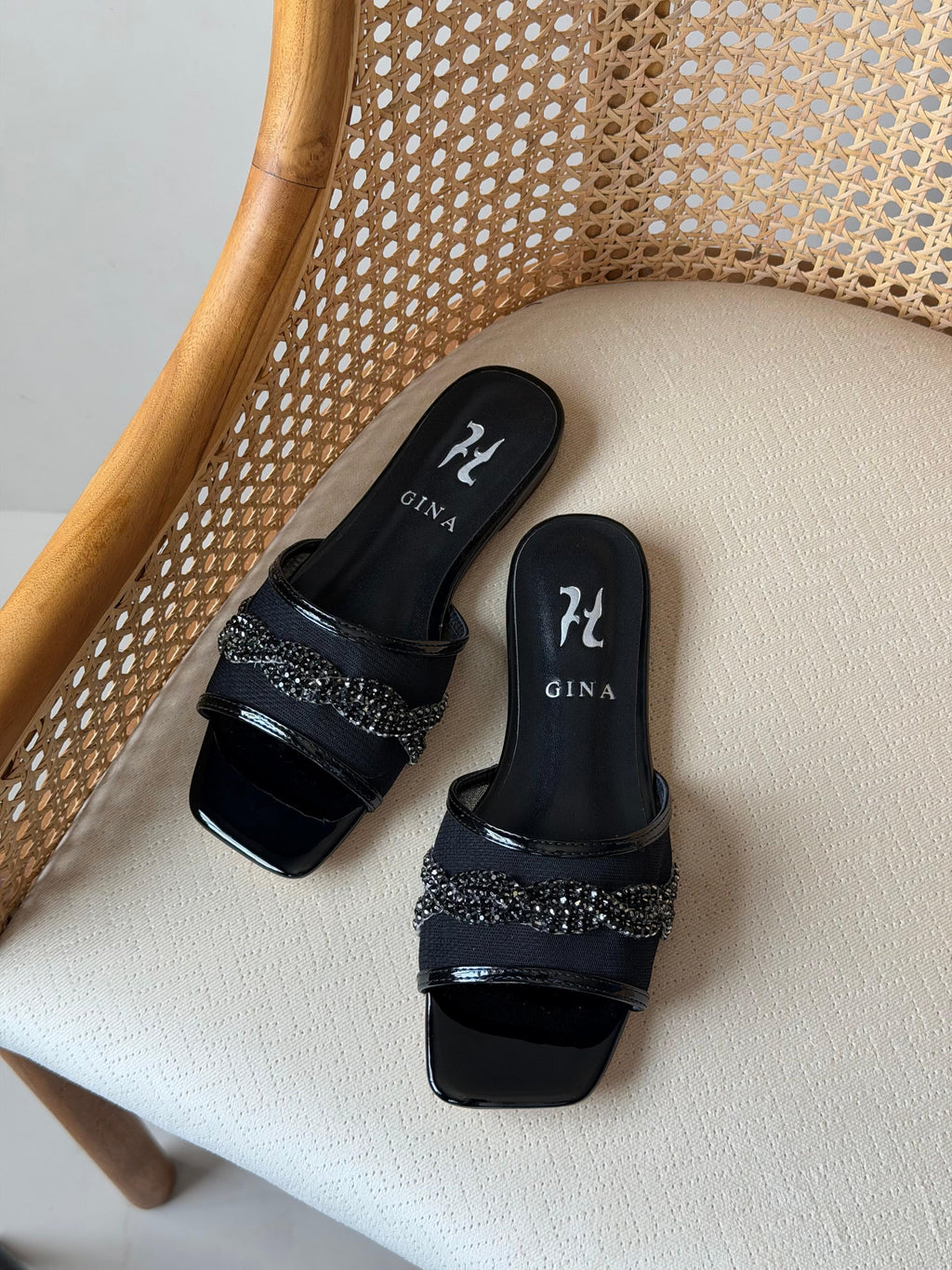Gina Crystal-Embellished Flat Slides / Mules