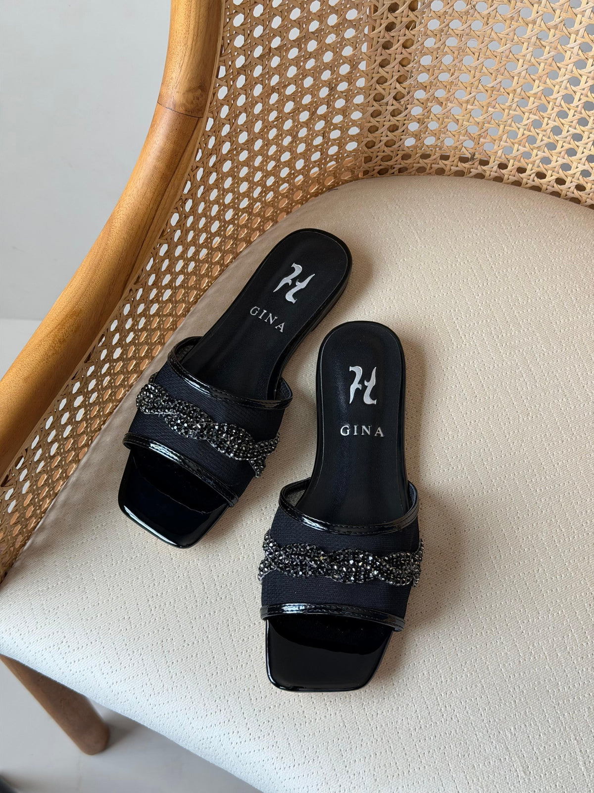 Gina Crystal-Embellished Flat Slides / Mules