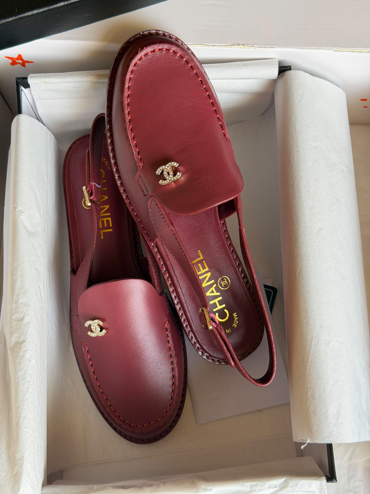 Chanel CC Logo Slingback Leather Loafers