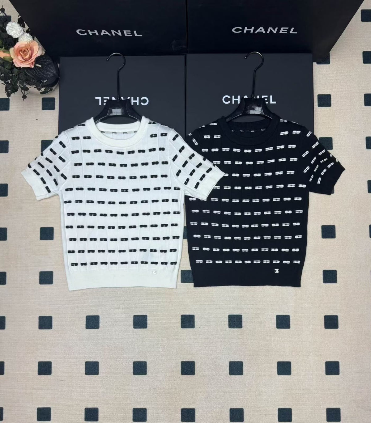 Chanel Short-Sleeved Patterned Knit Sweater