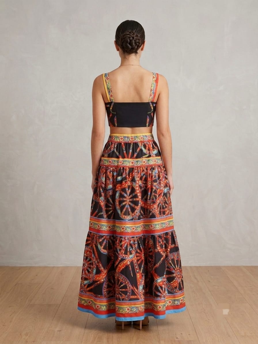 DOLCE & GABBANA Printed Crop Top and Maxi Skirt Set