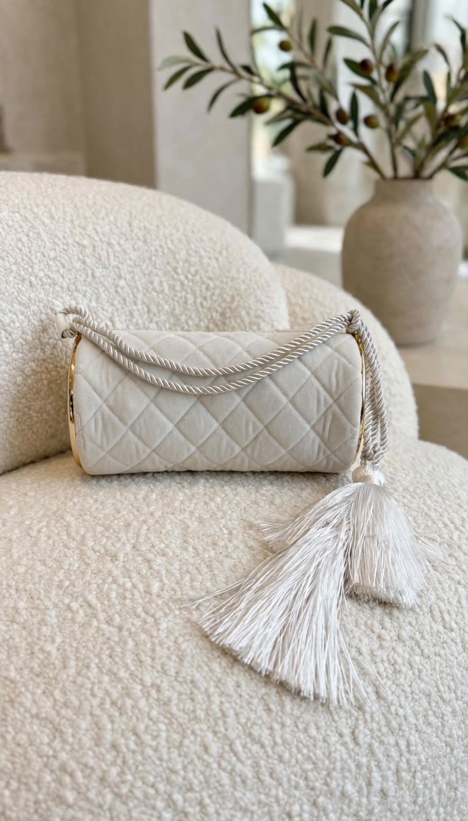 Chanel Quilted Velvet Barrel Evening Bag with Tassel