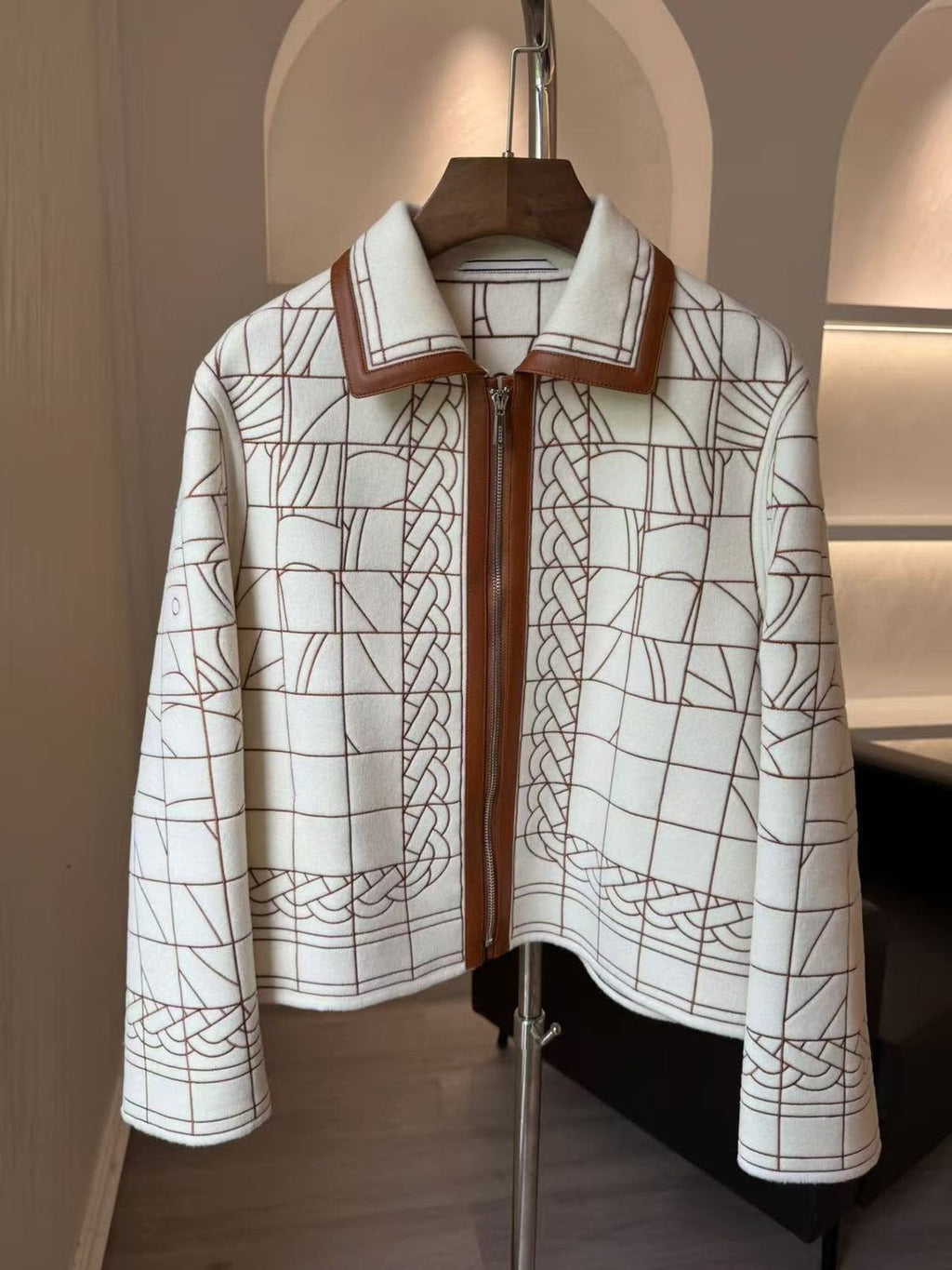 Hermès Printed Silk-Lined Wool/Cashmere Zip Jacket