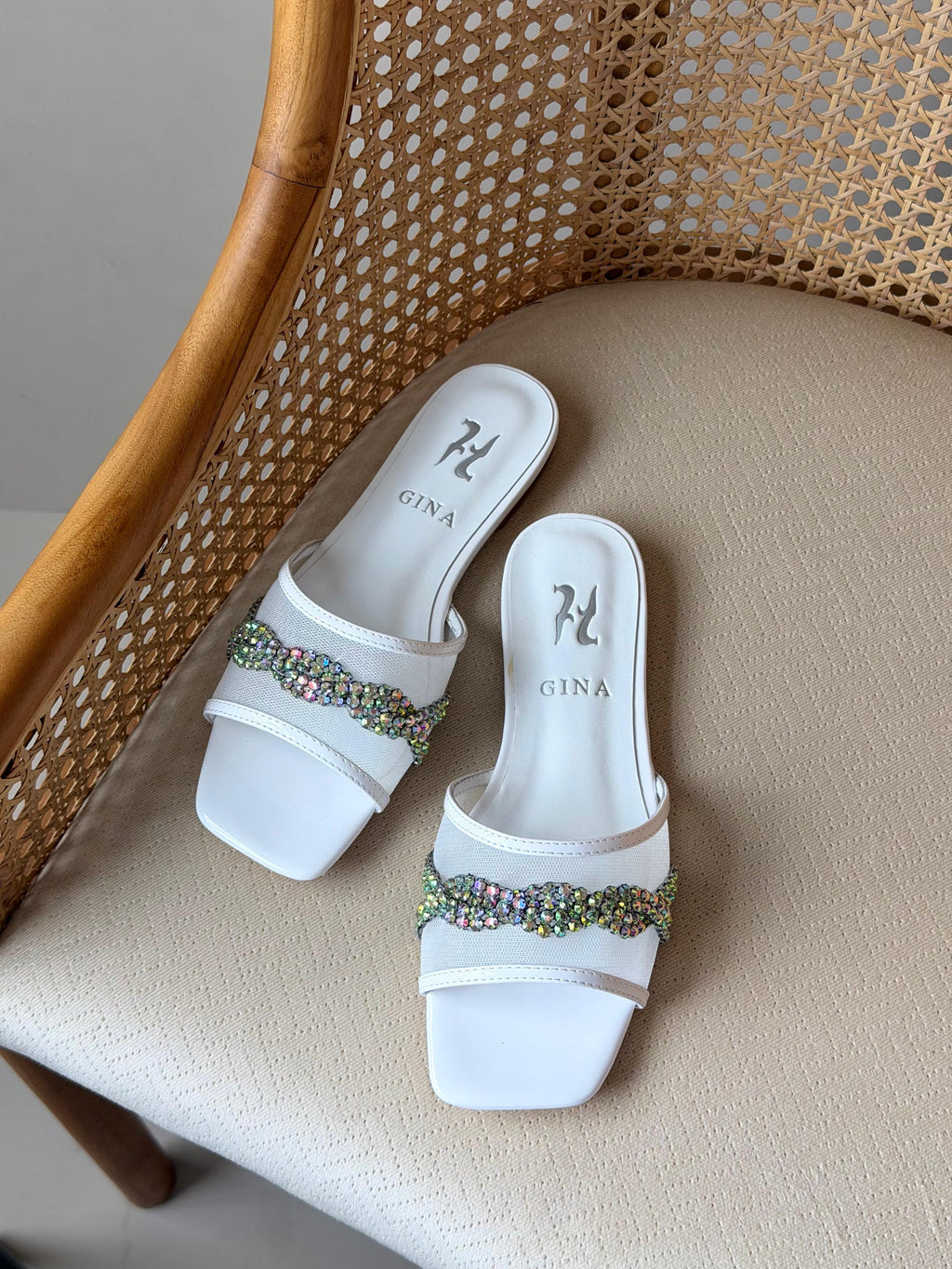 Gina Crystal-Embellished Flat Slides / Mules